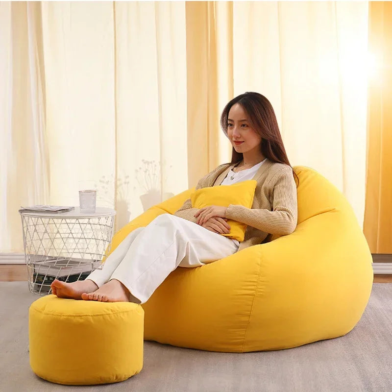 Indoor-Sitzsack-Gelb mit Hocker
