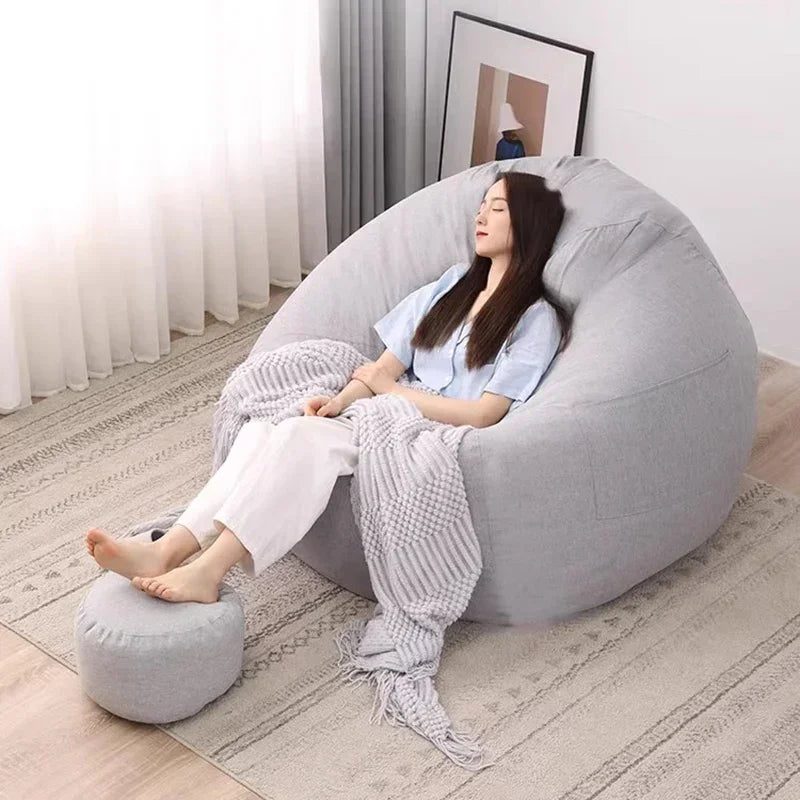 Indoor-Sitzsack-Hellgrau mit Hocker