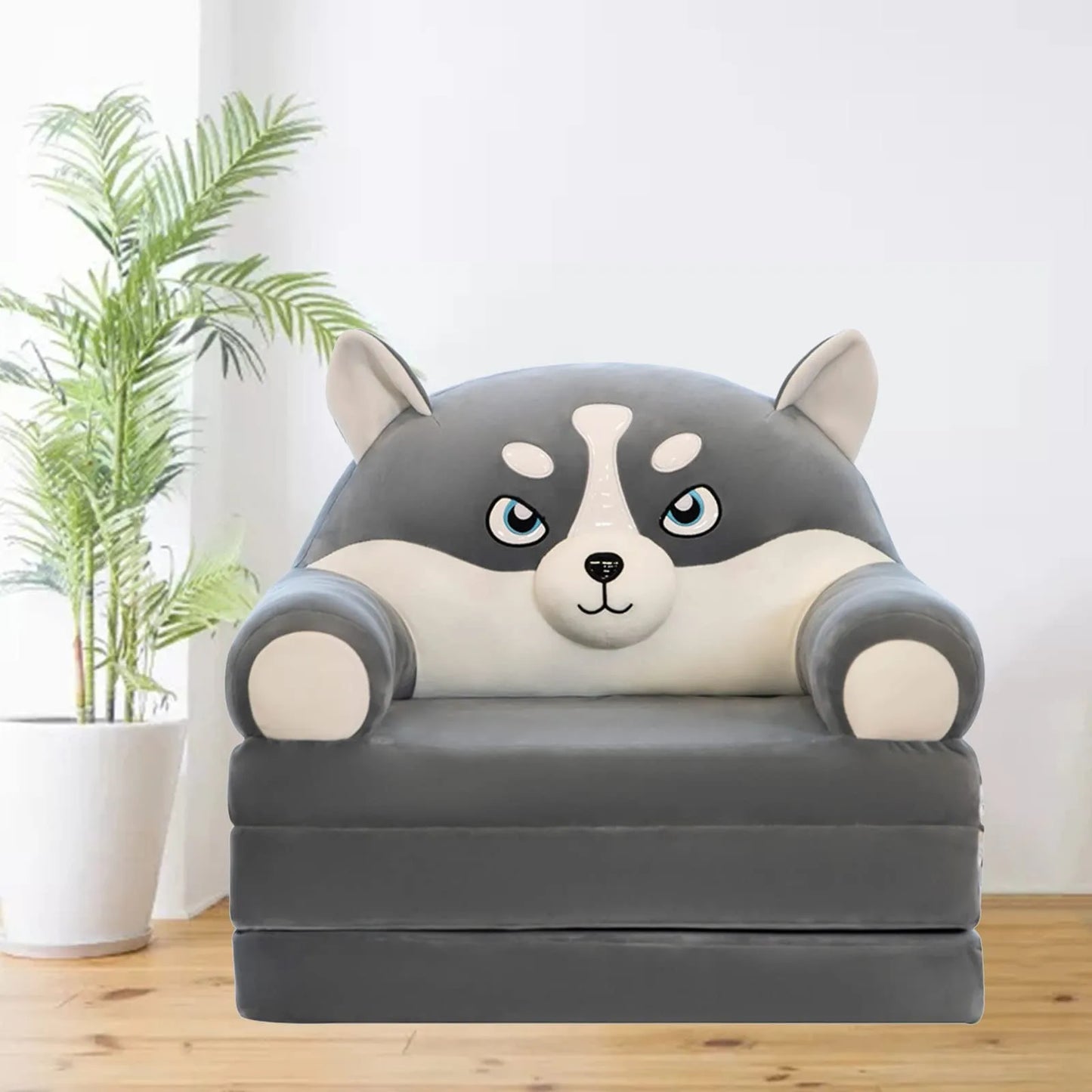 Plüschsofa für Kinder-Dunkelgrau-weiß