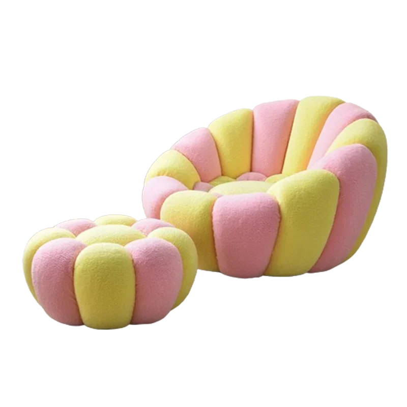 Riesiges Puff-Sofa - Gelb rosa mit Hocker