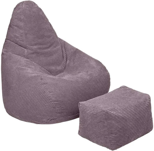 Gaming-Sitzsack Cord mit Fußhocker-Lila