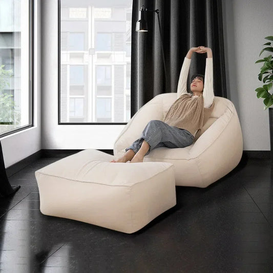 Sitzsack-beige mit Hocker 
