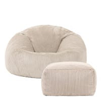 Sitzsack beige 2 in 1 mit Hocker