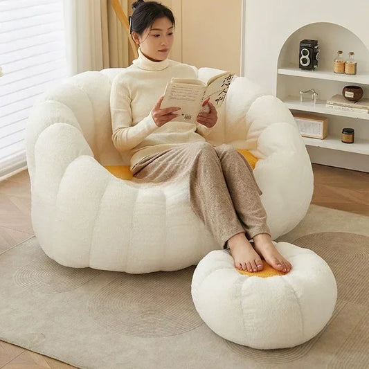 Stilvoller Sofasessel-Weiß Sitzsäcke-elegantes-Cremeweiß mit Hocker